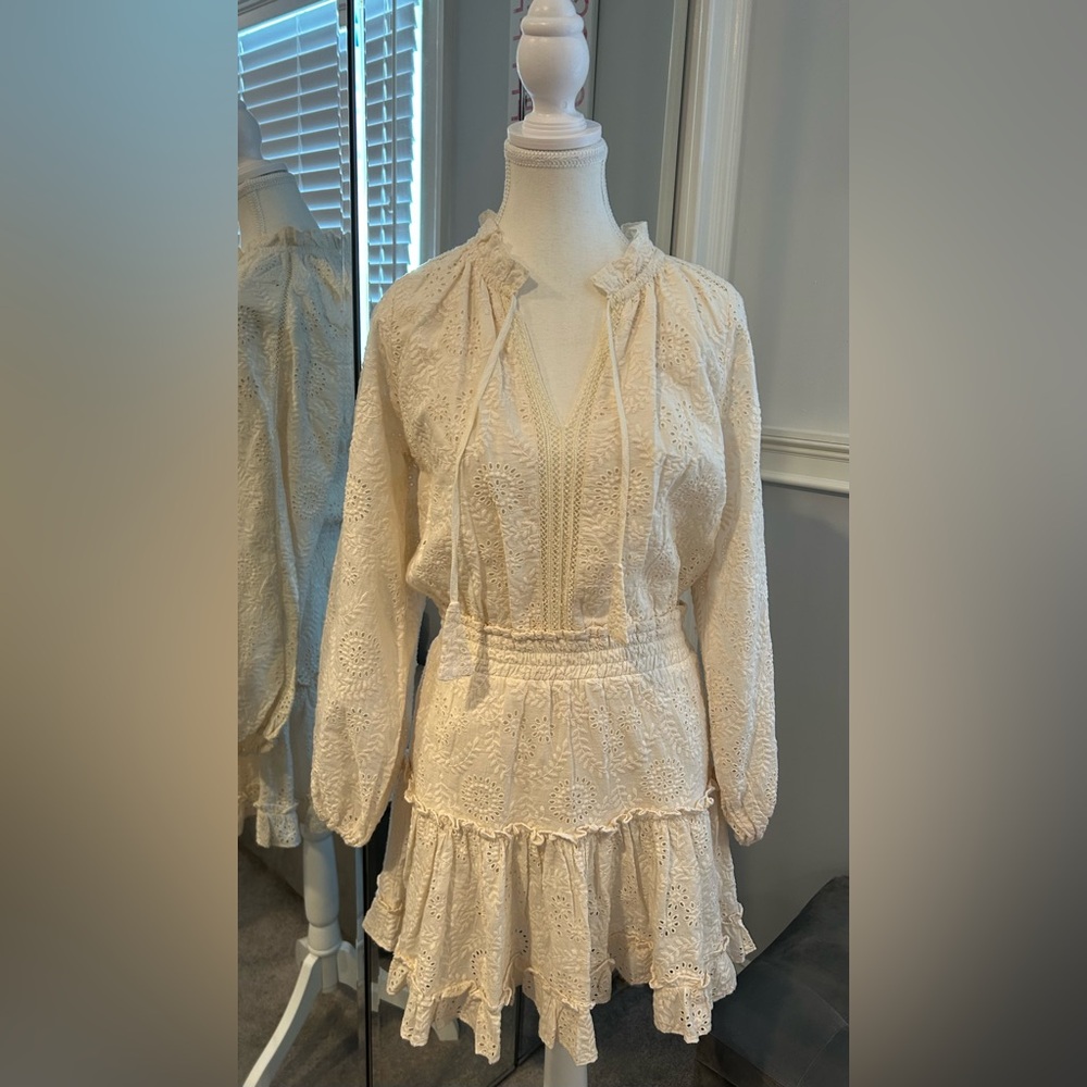 Misa Los Angeles Lorena 100% Cotton Cream Eyelet Dress Size XS NWT